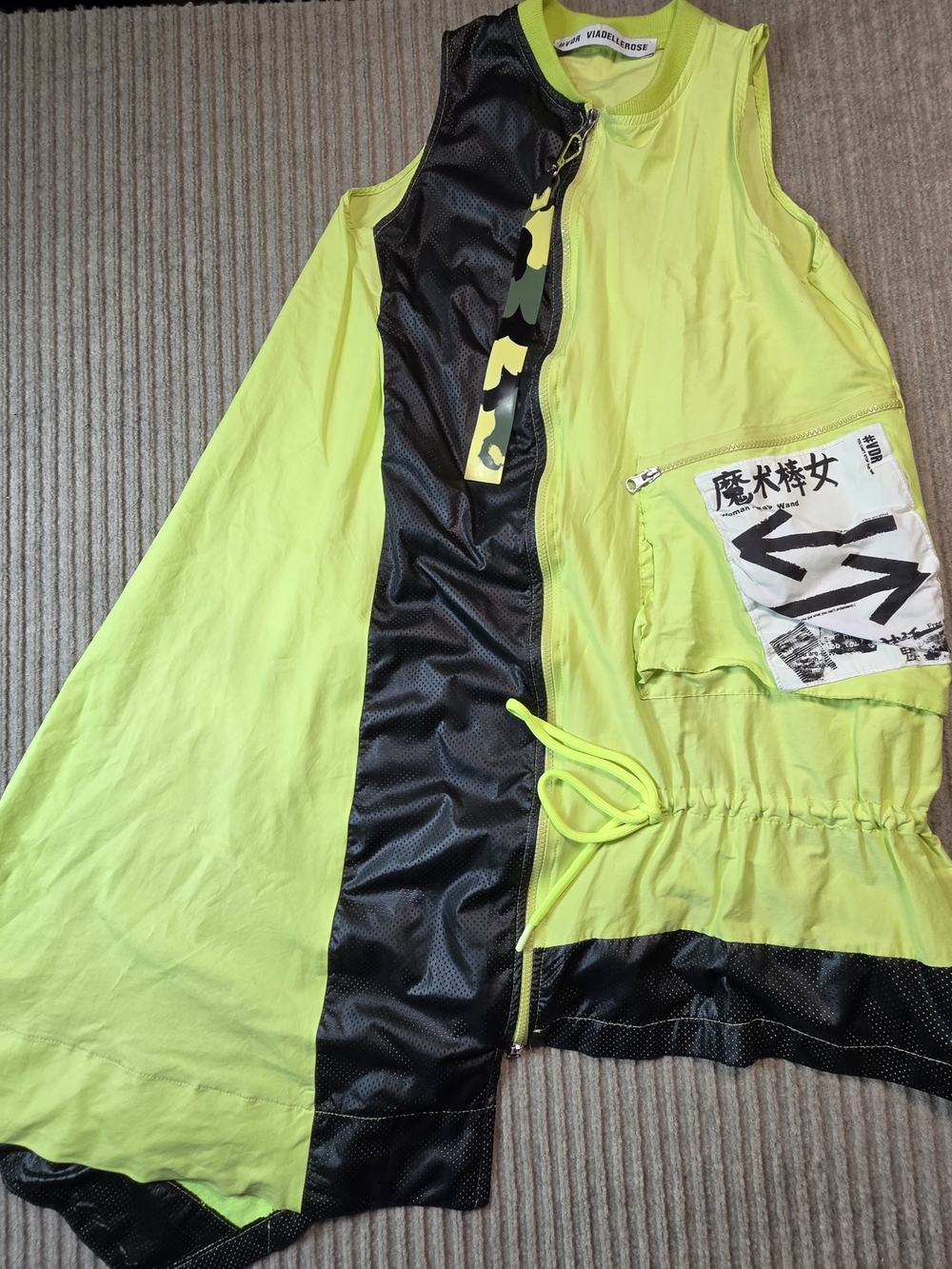#VDR Via Delle Rose Asymmetrical Vest  Size S Neon 90's Windbreaker Vest